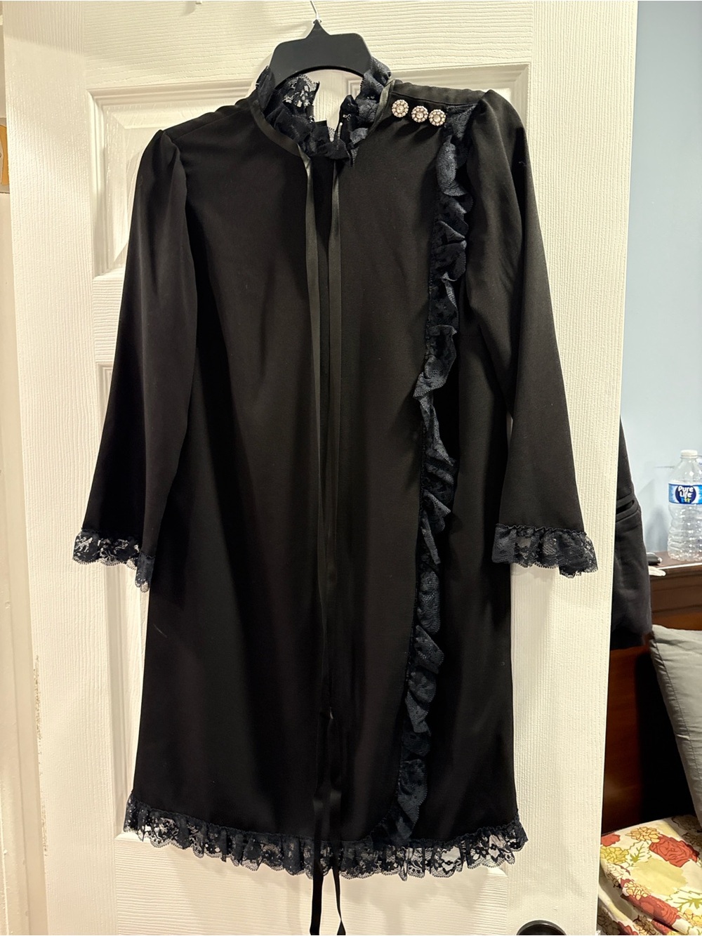 Marc Jacobs Black Lace Trim Ruffle Shift Dress Size 0 NWT Gothic Chic